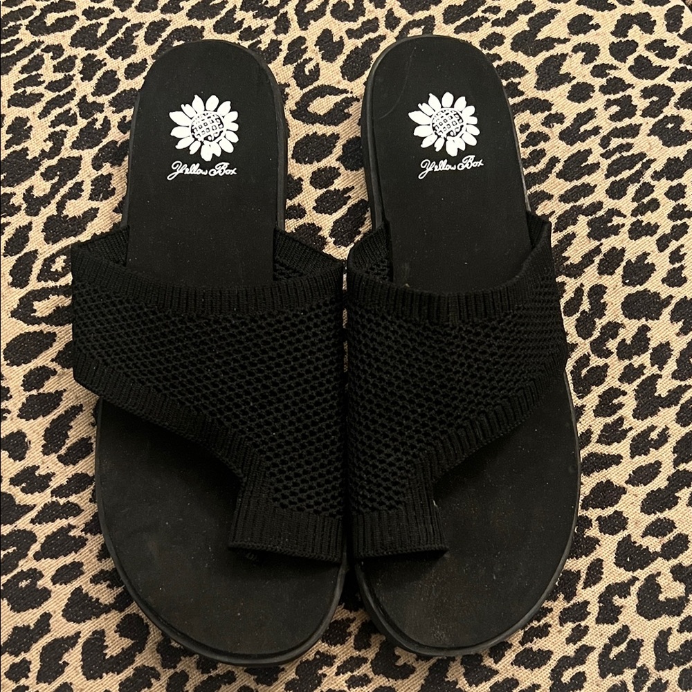 Yellow Box Black Knit Slide Sandals - Picture 2 of 4